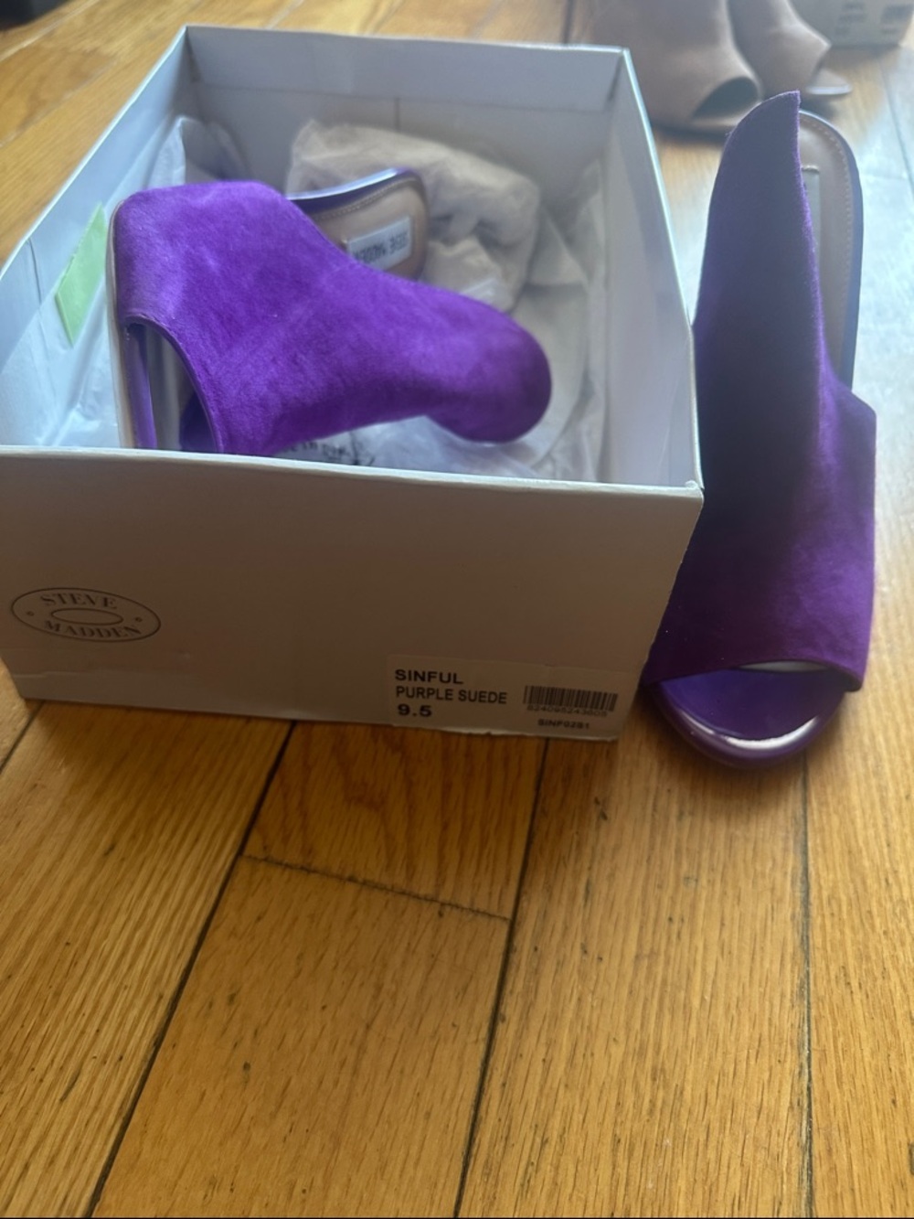Steve Madden Purple Suede Peep-Toe Stiletto Mules - Picture 4 of 6